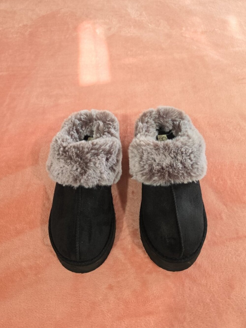 Jessica Simpson Women’s Slip-On Slippers Faux Fur Trim Black/Gray US 7 - Picture 4 of 8